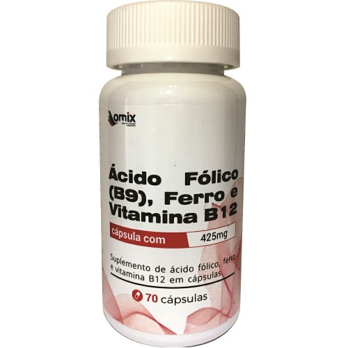 Ácido Fólico (B9) Ferro E Vitamina B12 425mg Omix 70 Cápsulas