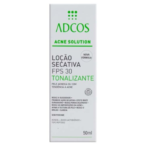 Loção Secativa Facial Adcos Tonalizante Acne Solutions Fps30 50ml