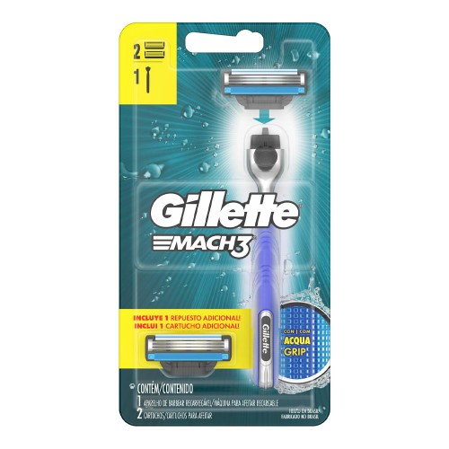 Aparelho De Barbear Gillette Mach3 Acqua-Grip + 2 Cargas