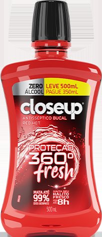 Enxaguante Bucal Closeup Red Hot Proteção 360 Fresh Zero Álcool 500ml