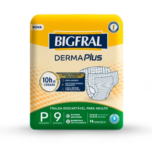 Fralda Descartável Geriátrica Bigfral Derma Plus P 9 Unidades