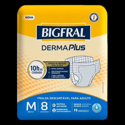 Fralda Descartável Geriátrica Bigfral Derma Plus M 8 Unidades