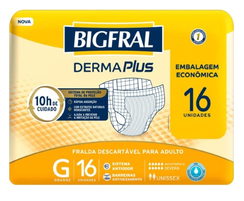 Fralda Descartável Geriátrica Bigfral Derma Plus G 16 Unidades