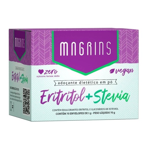 Adoçante Magrins Eritritol + Stevia 70 Sachês 1g