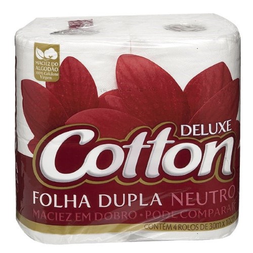 Papel Higiênico Neutro Cotton Deluxe Folha Dupla 30m 4 Unidades