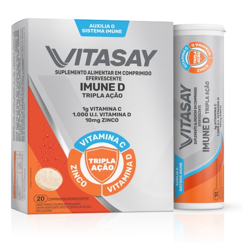 Suplemento Alimentar Vitasay Imune D Tripla Ação 20 Comprimidos Efervescentes