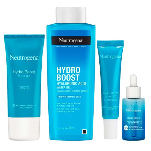 Neutrogena Hydro Boost Kit – Gel Creme Para Olhos + Hidratante Facial Fps25 + Hidratante Corporal + Sérum