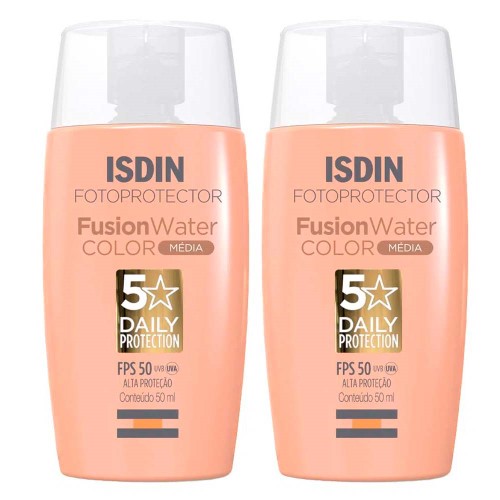 Isdin Fusion Water 5 Stars Color Kit Com 2 Unidades – Protetor Solar Facial Com Cor Fps50 – 50ml – Média