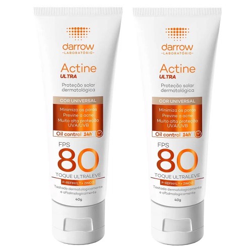 Darrow Actine Ultra Kit Com 2 Unidades – Protetor Solar Facial Com Cor Universal Fps70 – 40g
