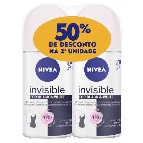 Desodorante Roll-On Nivea Black&White Invisible Clear Feminino Com 2 Unidades Com 50ml Cada