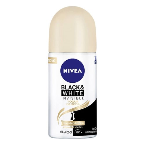 Desodorante Nivea Invisible Black & White Toque De Seda Roll On Pós-Depilatório Com 50ml