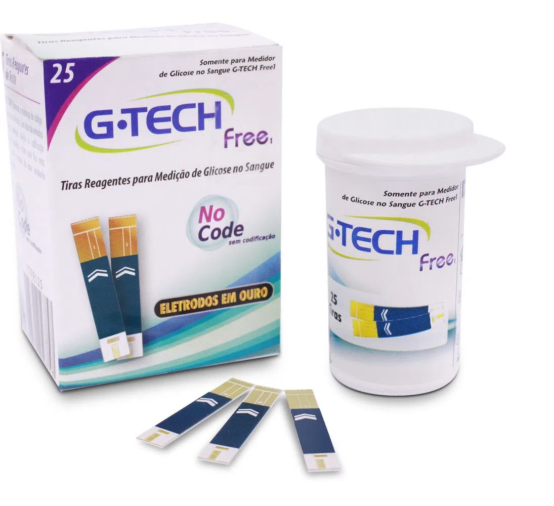 Tiras Reagentes Para Medição De Glicose G-Tech Free 1 Com 25 Unidades