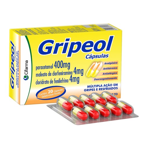 Gripeol Paracetamol 400mg + Cloridrato Fenillefrina 4mg + Maleato De Clorfeniramina 4mg 20 Cápsulas