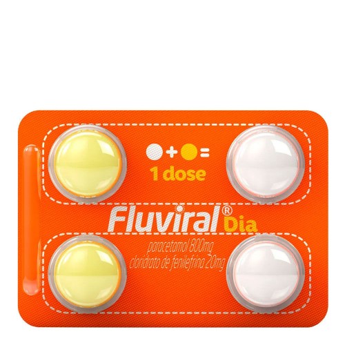 Fluviral Dia Paracetamol 800mg + Cloridrato Fenillefrina 20mg 4 Comprimidos