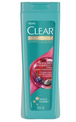 Shampoo Clear Anticaspa Detox Pró-Crescimento 2 Em 1 Com 200ml