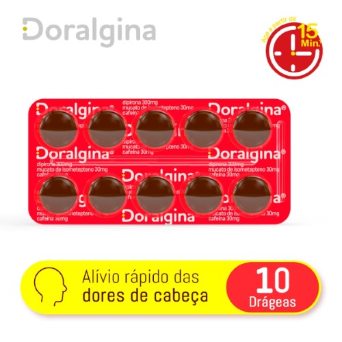 Doralgina Dipirona Sódica 300mg + Isometepteno 30mg + Cafeína 30mg 10 Drágeas