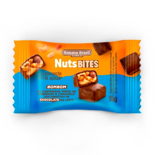 Bombom Nutsbites Castanhas, Pasta De Amendoim, Caramelo E Chocolate Ao Leite Com 15g
