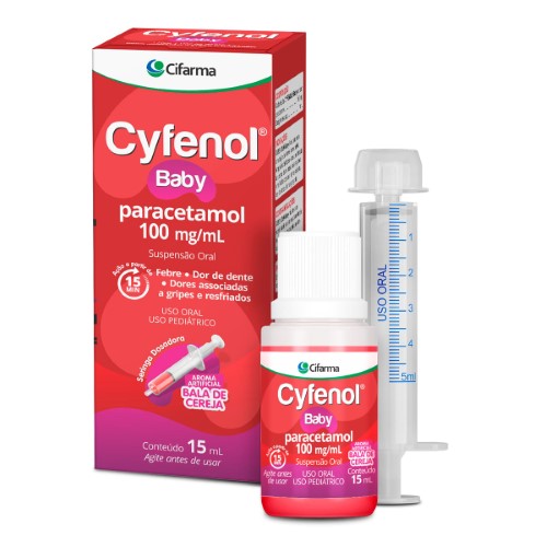 Cyfenol Paracetamol Bebê 100mg/Ml Suspensão Oral Sabor Cereja 15ml