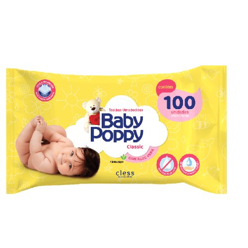 Toalha Umedecida Baby Poppy Amarela Com 100 Unidades