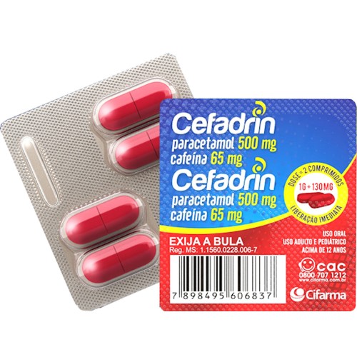 Cefadrin Paracetamol 500mg + Cafeína 65mg 4 Comprimidos