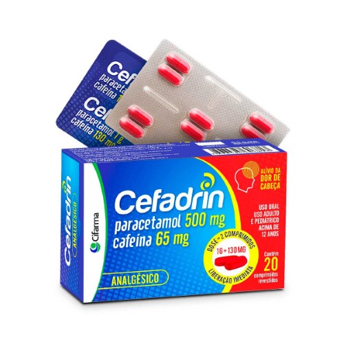 Cefadrin Paracetamol 500mg + Cafeína 65mg 20 Comprimidos