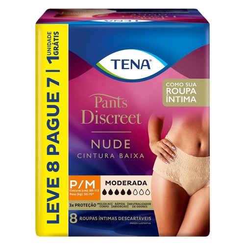 Fralda Calça Geriátrica Feminina Tena Pants Discreet Nude P/M 8 Unidades