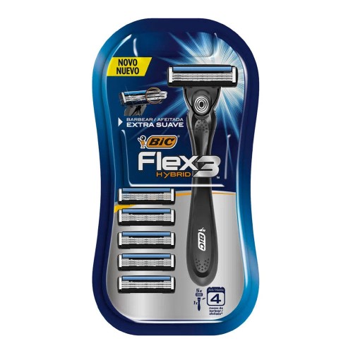 Aparelho De Barbear Bic Flex 3 Hybrid Premium + 5 Cargas