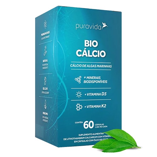 Cálcio 1100mg Puravida Bio Calcio 60 Cápsulas
