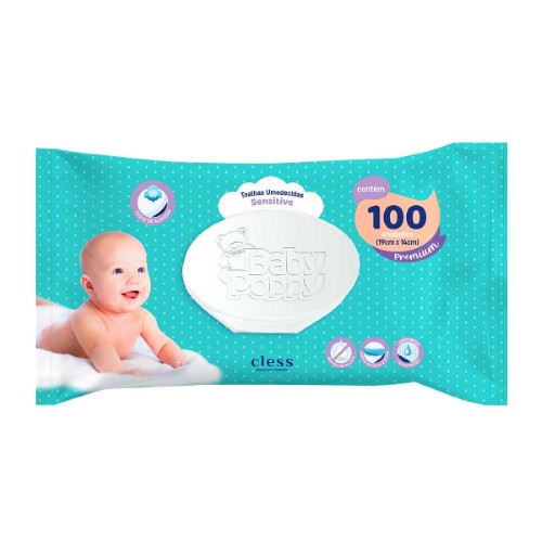 Toalha Umedecida Baby Poppy Sensitive 100 Unidades