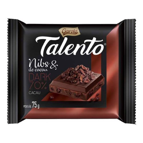 Chocolate Talento Tablete Nibs & Cacau Dark 70% Cacau 75g