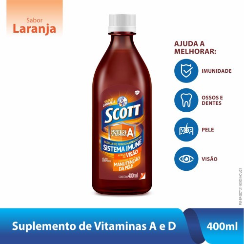 Scott Suplemento Alimentar Em Emulsão De Vitaminas A E D Sabor Laranja Frasco Com 400ml