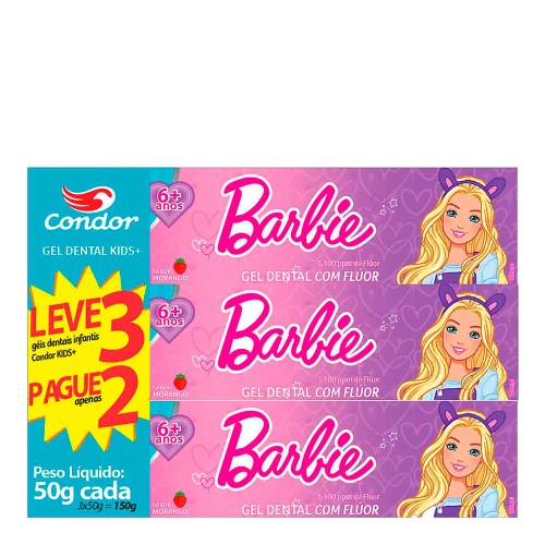 Creme Dental Condor Infantil Barbie 50g 3 Unidades