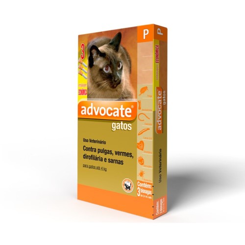 Advocate Gatos Combo -Para Gatos Até 4kg -3 Pipetas Com 0,4ml Cada