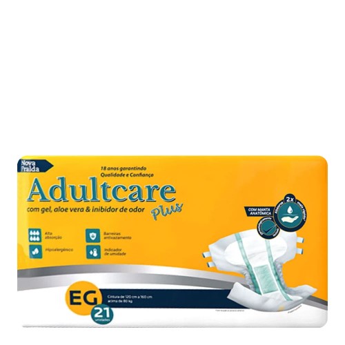 Fralda Adultcare Plus - Uso Adulto - Tamanho Eg - Embalagem Econômica Com 21 Unidades