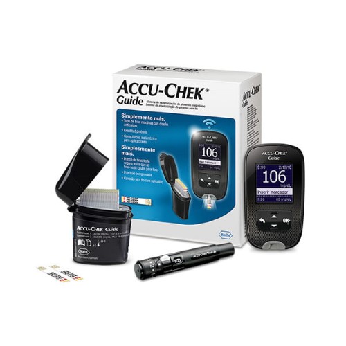 Accu-Chek Guide Kit Monitor De Glicemia Com 1 Monitor + Lancetador Fastclix + Lancetas Fastclix + Tiras Teste