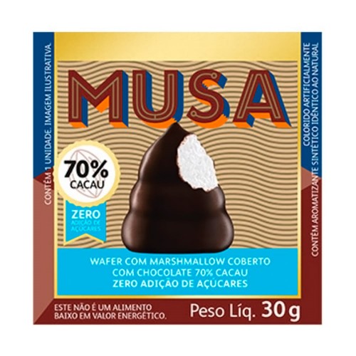 Musa Gold & Ko 70% Cacau Zero Açúcar Wafer Com Marshmallow 30g