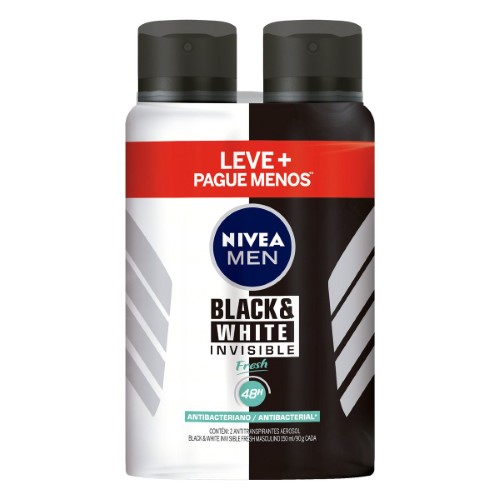 Desodorante Nivea Men Invisible For Black & White Fresh Aerosol 48h 2 Unidades De 150ml Cada Leve Mais Por Menos