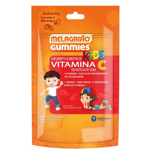 Melagrião Gummies Vitamina C Kids Sabor Laranja E Morango 30 Gomas
