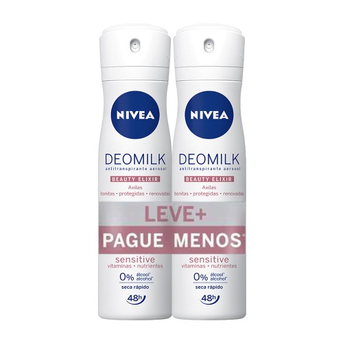 Desodorante Nivea Deomilk Beauty Elixir Sensitive Aerosol 2 Unidades De 150ml Cada Leve Mais Por Menos