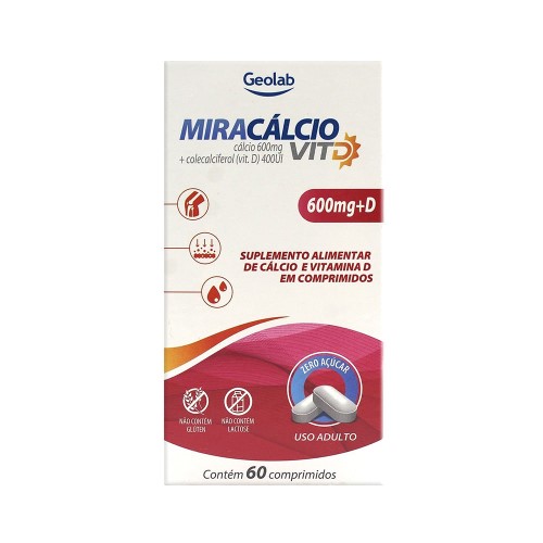 Miracálcio Vit D 600mg + D Com 60 Comprimidos