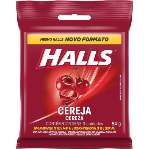 Bala Halls Cereja 84g Com 3 Unidades