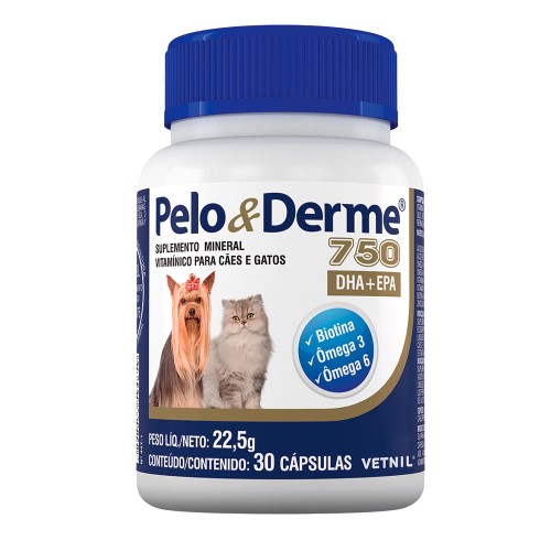Pelo & Derme 750 Suplemento Vitamínico Para Cães E Gatos 30 Cápsulas