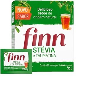 Adoçante Em Pó Finn Stevia E Taumatina Com 50 Sachês De 600mg Cada