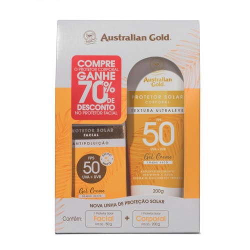 Protetor Solar Corporal Australian Gold Fps 50 200g Ganhe 70% Desconto No Protetor Facial Fps 50 Antipoluição 50g