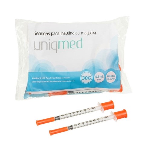 Seringas Para Insulina Com Agulha Uniqmed 30g 0,5ml (8x0,30mm) 10 Unidades