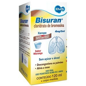 Bisuran Cloridrato De Bromexina 0,8mg/Ml Xarope Infantil Sabor Morango 120ml + Copo Dosador