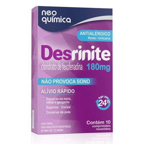 Desrinite 180mg - Cloridrato De Fexofenadina - 10 Comprimidos