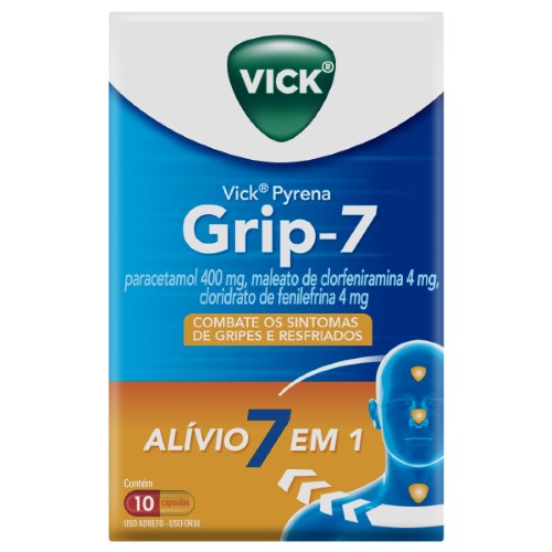 Vick Pyrena Grip-7 Paracetamol 400mg + Cloridrato Fenillefrina 4mg + Maleato De Clorfeniramina 4mg 10 Cápsulas